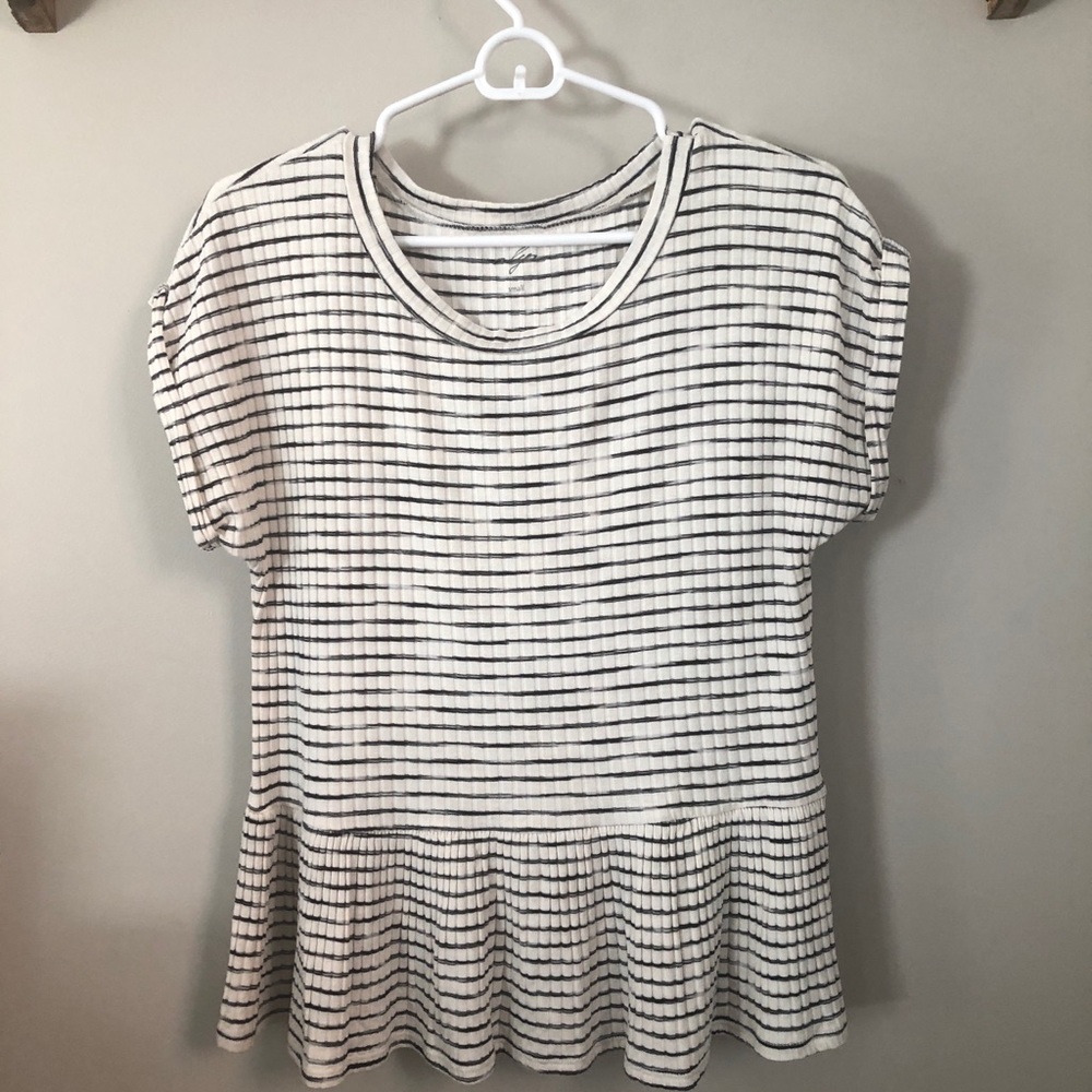 Striped ruffle bottom t shirt